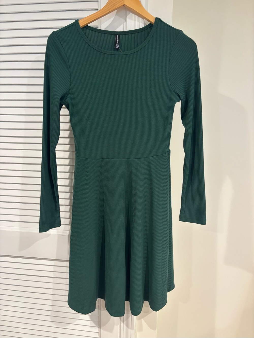 Forest Green Long Sleeve Ribbed Fit & Flare Dress